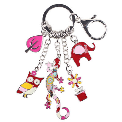 Bonsny 2016 Smaltovaná zliatina Gecko Jašterica Sova Slon Zliatinový prívesok na kľúče pre ženy Dievčenská taška Prívesok na kľúče Kovové šperky Príslušenstvo