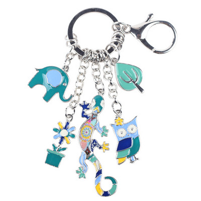 Bonsny 2016 Smaltovaná zliatina Gecko Jašterica Sova Slon Zliatinový prívesok na kľúče pre ženy Dievčenská taška Prívesok na kľúče Kovové šperky Príslušenstvo