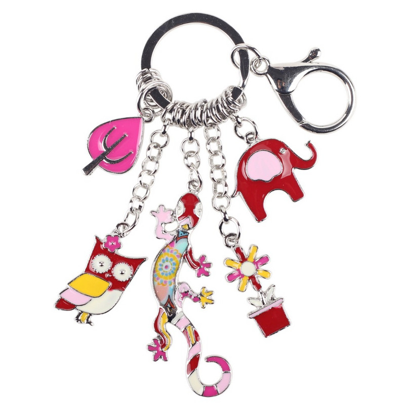 Bonsny 2016 Smaltovaná zliatina Gecko Jašterica Sova Slon Zliatinový prívesok na kľúče pre ženy Dievčenská taška Prívesok na kľúče Kovové šperky Príslušenstvo