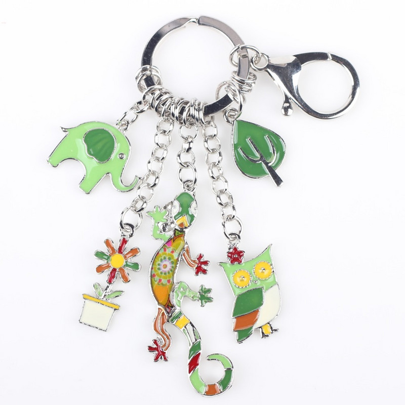 Bonsny 2016 Smaltovaná zliatina Gecko Jašterica Sova Slon Zliatinový prívesok na kľúče pre ženy Dievčenská taška Prívesok na kľúče Kovové šperky Príslušenstvo