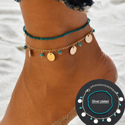 Huitan Bohemia dámske náramky na členok, roztomilý prívesok s príveskom a symbolom korytnačky, retiazka na nohy, flitrové strapce na zápästie a členok, veľkoobchodné náramky a náramky