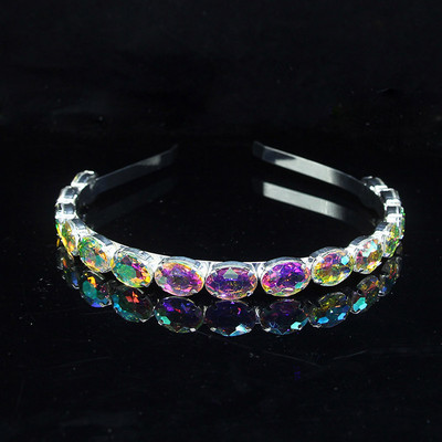 Luxusná 3-farebná oválna krištáľová čelenka s trblietavým kamienkom, baroková strieborná čelenka, módne dámske vlasové doplnky