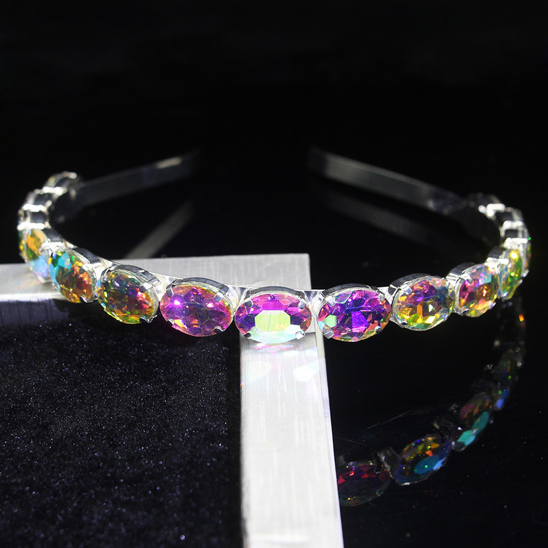 Luxusná 3-farebná oválna krištáľová čelenka s trblietavým kamienkom, baroková strieborná čelenka, módne dámske vlasové doplnky