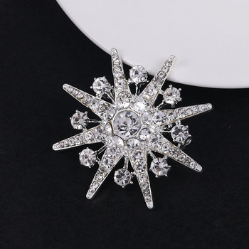 Xingyunday Rhinestone Star Brooch Sparkling Crystal Snowflake Lapel Pin Модни бижута Брошки за жени Коледен подарък