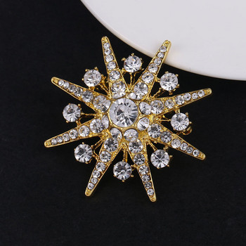 Xingyunday Rhinestone Star Brooch Sparkling Crystal Snowflake Lapel Pin Модни бижута Брошки за жени Коледен подарък