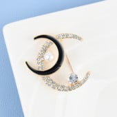 Jednostavni broševi od bisernog kristala s dvostrukim mjesecom za žene, luksuzni broš od žutog zlata, broš od legure emajla, sigurnosne igle u boji žutog zlata