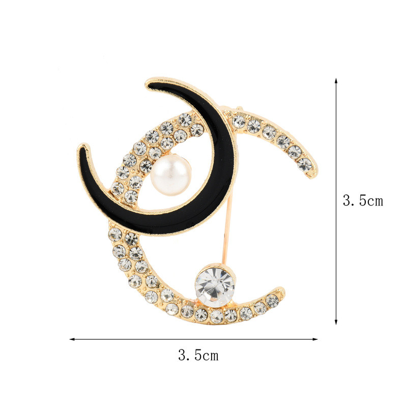 Jednostavni broševi od bisernog kristala s dvostrukim mjesecom za žene, luksuzni broš od žutog zlata, broš od legure emajla, sigurnosne igle u boji žutog zlata