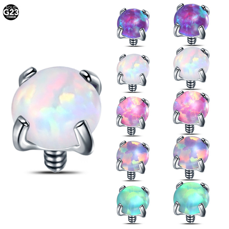 Set de gheare de titan 1PC Ancoră dermică Opal Capete cu filet intern pentru Helix Daith Sprâncene Nas Buze Cercei Piercing Bijuterii