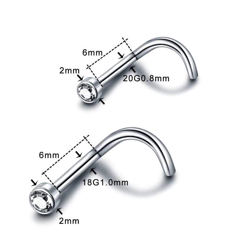20 buc/lot G23 titan crampoane nas Piercing cristal naz șurub plat CZ nară cercei piercing Nariz bijuterii inele nas 20G 18G