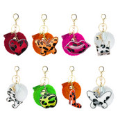 Breloc creativ mic cadou flanel cu imprimeu leopard cu strass, formă unică de fluture în formă de inimă, pandantiv cu bile de păr cu pompon de 8 cm