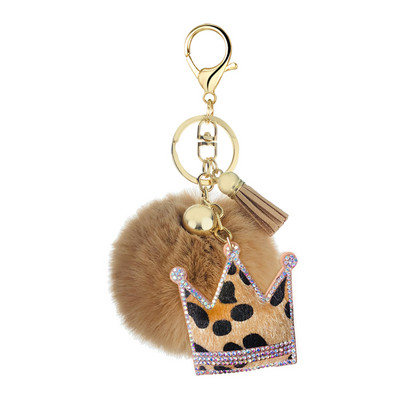 Breloc creativ mic cadou flanel cu imprimeu leopard cu strass, formă unică de fluture în formă de inimă, pandantiv cu bile de păr cu pompon de 8 cm