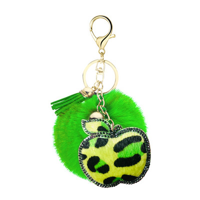 Breloc creativ mic cadou flanel cu imprimeu leopard cu strass, formă unică de fluture în formă de inimă, pandantiv cu bile de păr cu pompon de 8 cm