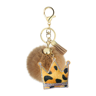 Breloc creativ mic cadou flanel cu imprimeu leopard cu strass, formă unică de fluture în formă de inimă, pandantiv cu bile de păr cu pompon de 8 cm