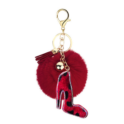 Breloc creativ mic cadou flanel cu imprimeu leopard cu strass, formă unică de fluture în formă de inimă, pandantiv cu bile de păr cu pompon de 8 cm