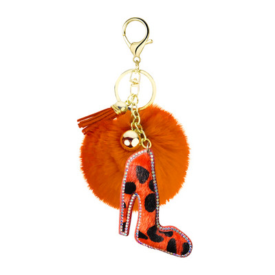 Breloc creativ mic cadou flanel cu imprimeu leopard cu strass, formă unică de fluture în formă de inimă, pandantiv cu bile de păr cu pompon de 8 cm