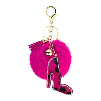 Breloc creativ mic cadou flanel cu imprimeu leopard cu strass, formă unică de fluture în formă de inimă, pandantiv cu bile de păr cu pompon de 8 cm