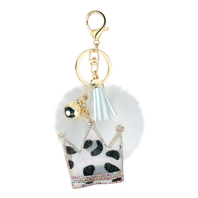 Breloc creativ mic cadou flanel cu imprimeu leopard cu strass, formă unică de fluture în formă de inimă, pandantiv cu bile de păr cu pompon de 8 cm