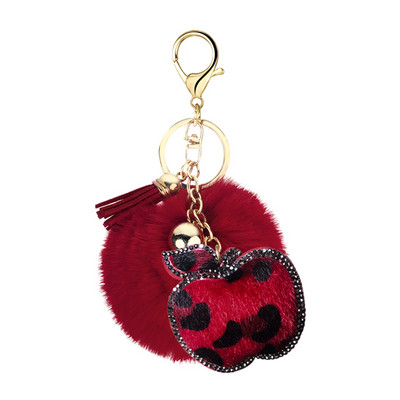 Breloc creativ mic cadou flanel cu imprimeu leopard cu strass, formă unică de fluture în formă de inimă, pandantiv cu bile de păr cu pompon de 8 cm