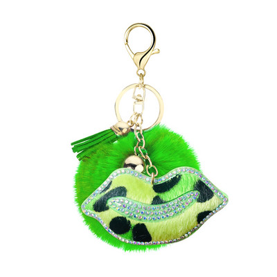 Breloc creativ mic cadou flanel cu imprimeu leopard cu strass, formă unică de fluture în formă de inimă, pandantiv cu bile de păr cu pompon de 8 cm