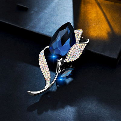Broșă cu flori de lalele din cristal de modă, corsaj feminin, petrecere, nuntă, eșarfă, broșe, accesorii