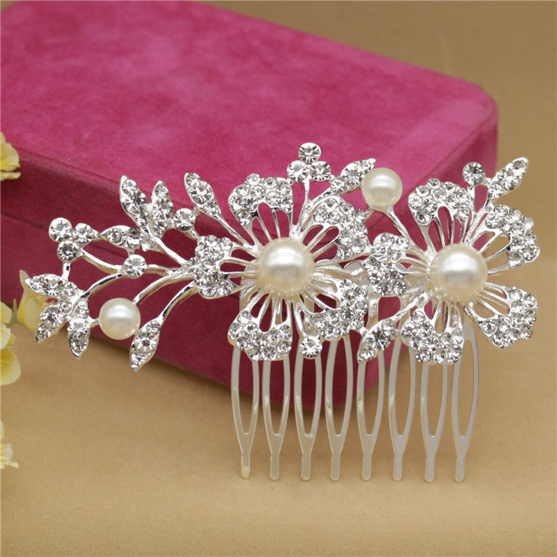 Accesorii De Par Mireasa Argintiu Tiara Strasuri Perla Pieptene De Par Artizanat Accesorii De Par De Logodna Nunta