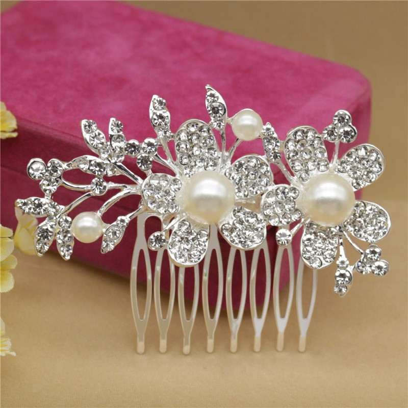 Accesorii De Par Mireasa Argintiu Tiara Strasuri Perla Pieptene De Par Artizanat Accesorii De Par De Logodna Nunta