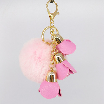 Minge drăguță cu pompon PU trandafiri Breloc din blană lucrat manual Genți Decorare pandantiv Brelocuri Bijuterii Ornamente Cadouri de aniversare pentru copii
