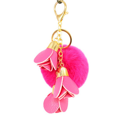 Minge drăguță cu pompon PU trandafiri Breloc din blană lucrat manual Genți Decorare pandantiv Brelocuri Bijuterii Ornamente Cadouri de aniversare pentru copii