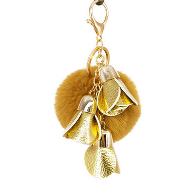 Minge drăguță cu pompon PU trandafiri Breloc din blană lucrat manual Genți Decorare pandantiv Brelocuri Bijuterii Ornamente Cadouri de aniversare pentru copii