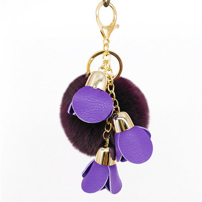 Minge drăguță cu pompon PU trandafiri Breloc din blană lucrat manual Genți Decorare pandantiv Brelocuri Bijuterii Ornamente Cadouri de aniversare pentru copii