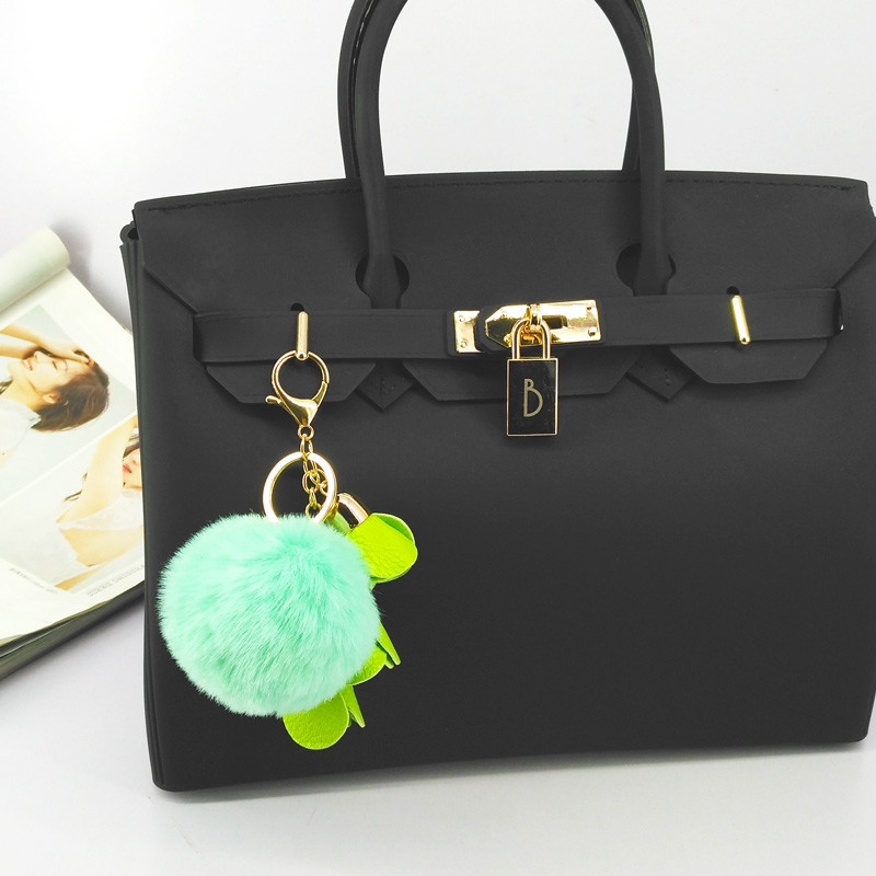 Minge drăguță cu pompon PU trandafiri Breloc din blană lucrat manual Genți Decorare pandantiv Brelocuri Bijuterii Ornamente Cadouri de aniversare pentru copii