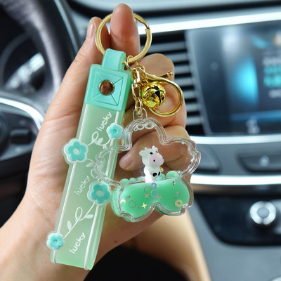 Desen animat acrilic floare de cireș în ulei plutitor breloc vacă femeie drăguț creativ cuplu breloc pandantiv geantă