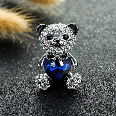 Xingyunday 2 Colors Válasszon nagy kristály szív medve bross Aranyos állattűk és melltűk női ruha kabát jelvények ékszerek
