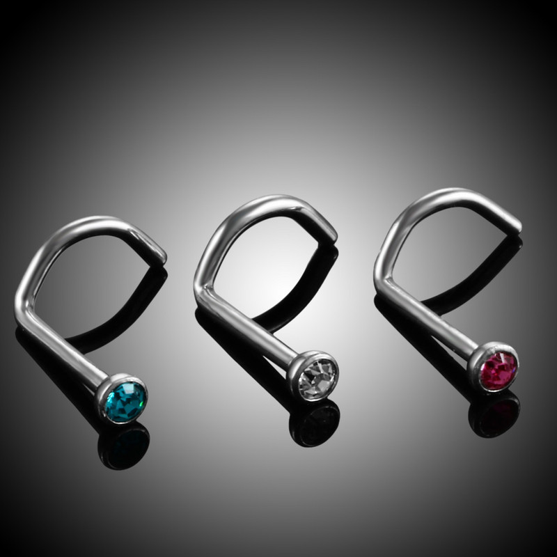 G23 piercing za zavrtanj za nos od titana Kristalni nariz piercing za pregradu Dragulj za iglu za nos Puno kostiju Naušnica za nosnice Piercing hrskavice