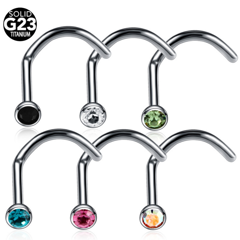 G23 piercing za zavrtanj za nos od titana Kristalni nariz piercing za pregradu Dragulj za iglu za nos Puno kostiju Naušnica za nosnice Piercing hrskavice