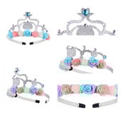 Cute prințesă bandă de păr petrecere de aniversare pentru copii culoare coroană plasă spumă flori strass ziua de naștere accesorii de păr