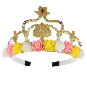 Cute Princess Hair Band Παιδικό πάρτι γενεθλίων Κορώνα Χρώμα Διχτυωτό Αφρός Λουλούδι Rhinestone Αξεσουάρ μαλλιών γενεθλίων