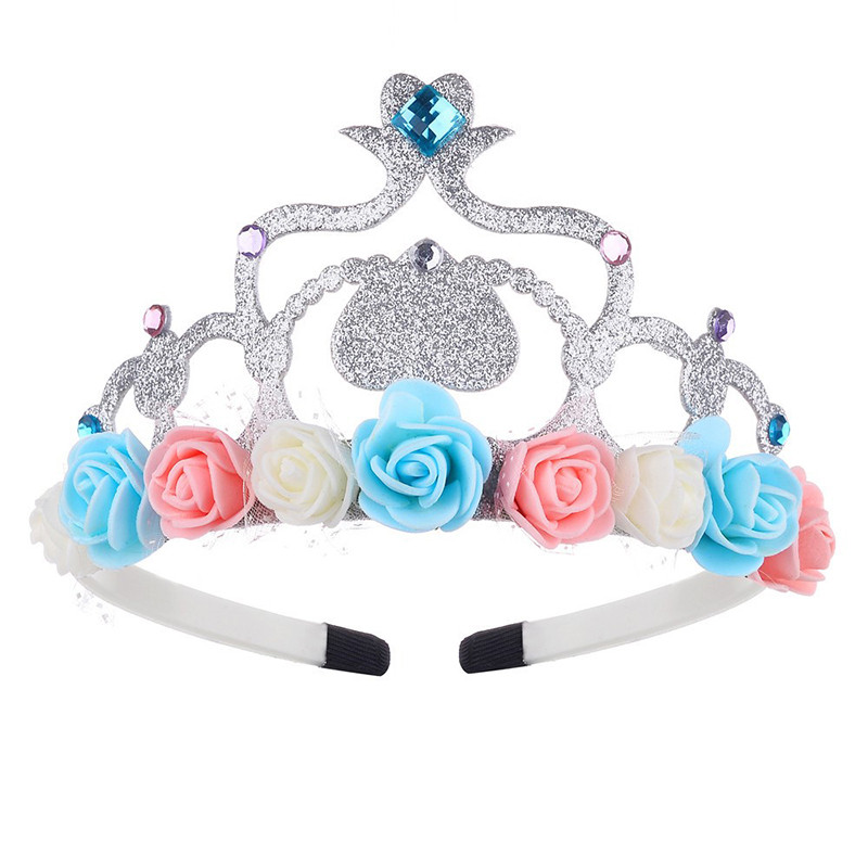 Cute prințesă bandă de păr petrecere de aniversare pentru copii culoare coroană plasă spumă flori strass ziua de naștere accesorii de păr