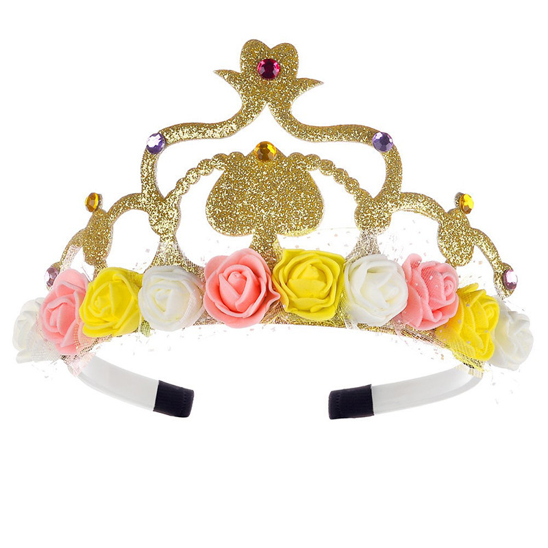 Cute prințesă bandă de păr petrecere de aniversare pentru copii culoare coroană plasă spumă flori strass ziua de naștere accesorii de păr