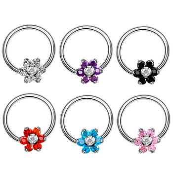 1PC G23 Титаниево кристално цвете Captive Bead Rings Нос Hoop Пръстени Пръстен за хрущял на ухото Пиърсинг на устни CBR Секси бижута за тяло 16g