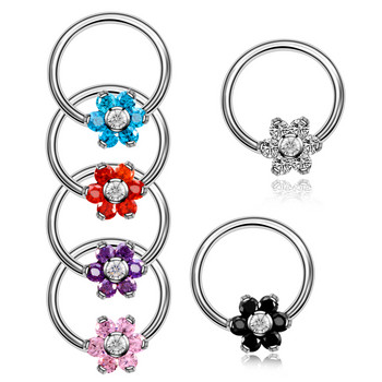 1PC G23 Титаниево кристално цвете Captive Bead Rings Нос Hoop Пръстени Пръстен за хрущял на ухото Пиърсинг на устни CBR Секси бижута за тяло 16g