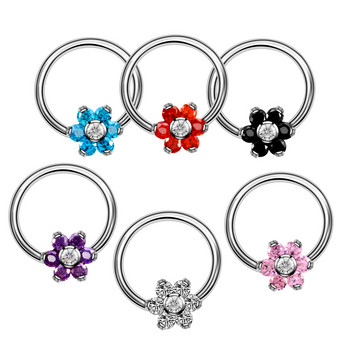 1PC G23 Титаниево кристално цвете Captive Bead Rings Нос Hoop Пръстени Пръстен за хрущял на ухото Пиърсинг на устни CBR Секси бижута за тяло 16g