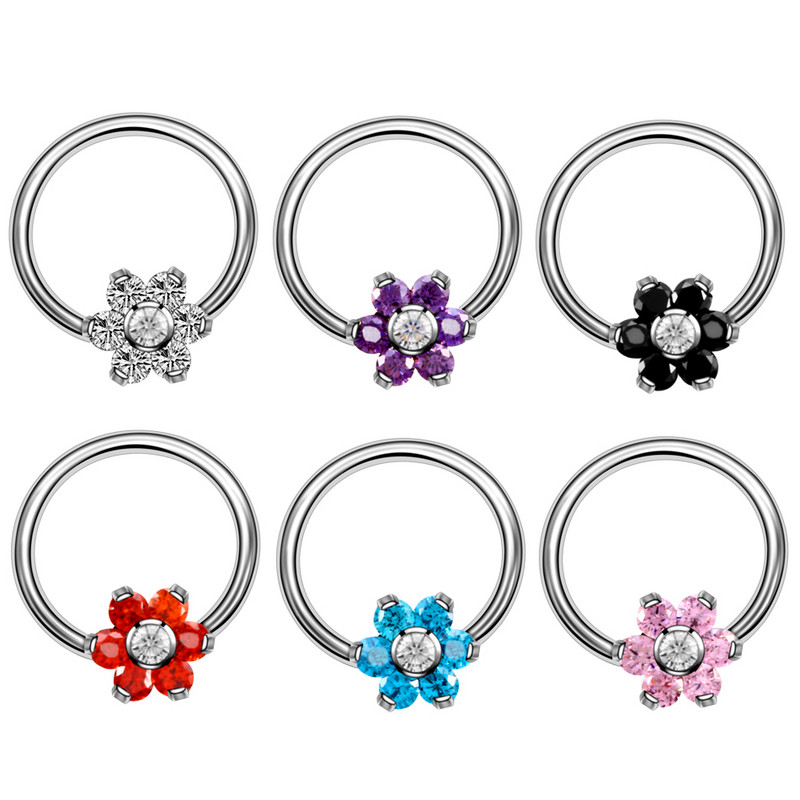 Badu.bg 1PC G23 Титаниево кристално цвете Captive Bead Rings Нос Hoop ...