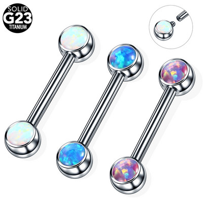 1PC Piercing din titan cu bară pentru limbă, cu fir intern, piercing Mamilo, piatră opală, piercing sexy pentru mamelon și bară, bijuterii pentru corp