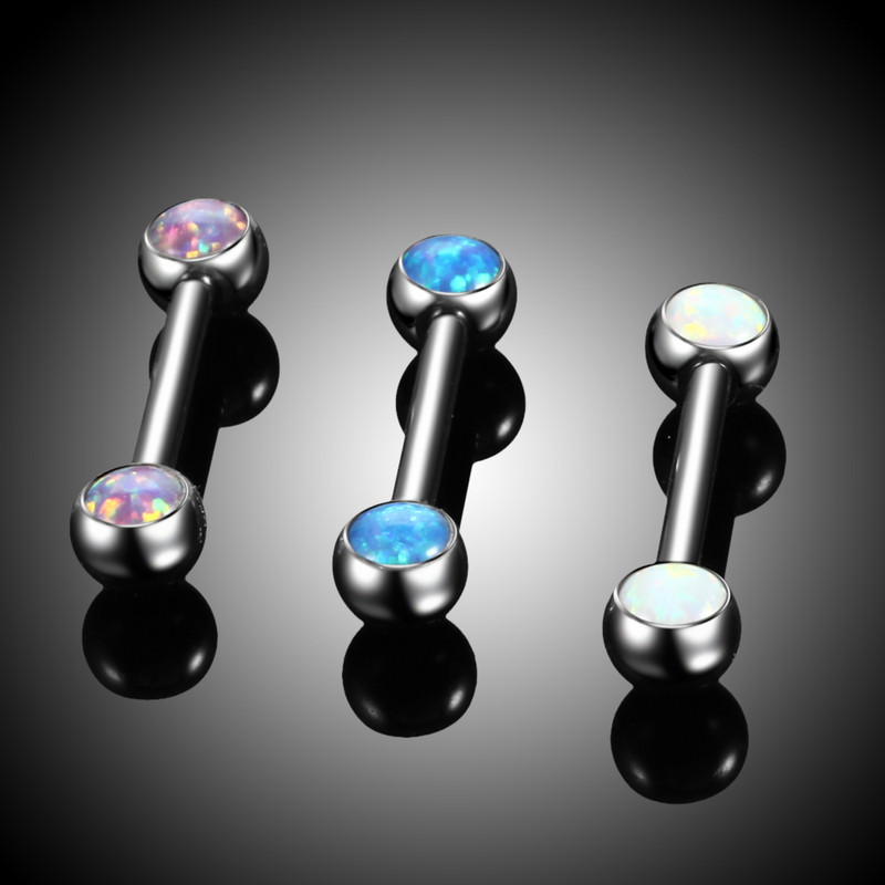 1PC Piercing din titan cu bară pentru limbă, cu fir intern, piercing Mamilo, piatră opală, piercing sexy pentru mamelon și bară, bijuterii pentru corp