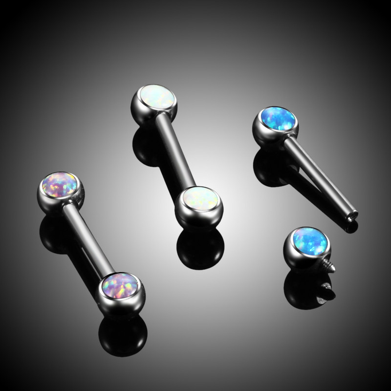 1PC Piercing din titan cu bară pentru limbă, cu fir intern, piercing Mamilo, piatră opală, piercing sexy pentru mamelon și bară, bijuterii pentru corp