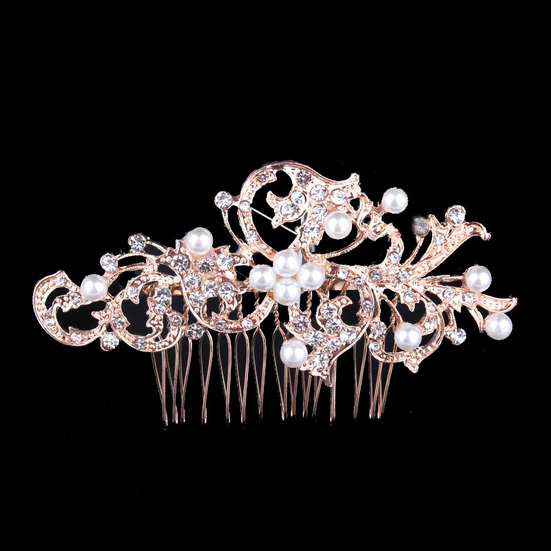New Fashion Pearl Strass Rose Gold Pieptene pentru păr Bijuterii Coefică de mireasă Zi de naștere Nuntă Accesorii de păr lucrate manual