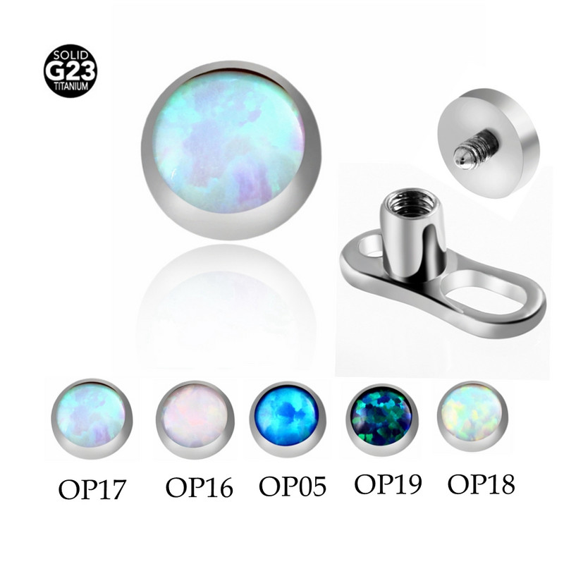 100% Titanium Fire Opal Micro Dermal Piercings Dermal Anchor Top s Titanium Base Kit Skin Diver Zamjenjivi vrhovi Nakit za tijelo
