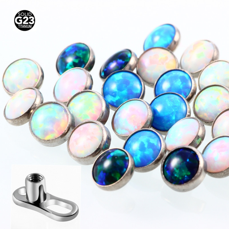 100% Titanium Fire Opal Micro Dermal Piercings Dermal Anchor Top s Titanium Base Kit Skin Diver Zamjenjivi vrhovi Nakit za tijelo