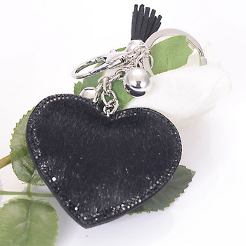 Pave Crystal Heart With Fur Rhinestone Handbag Charm Κρεμαστό Μπρελόκ Τσάντα Μπρελόκ Μπρελόκ Φούντα Μπρελόκ για Γυναικεία Δώρο